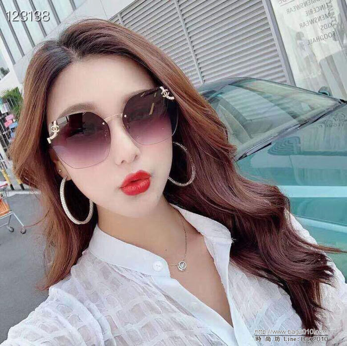 CHANEL香奈兒 2019新款 雙C小碎鑽 5833 無框水晶切邊 女款太陽鏡  lly1408